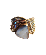 Vintage  Silver Tone Copper Natural Stone Brutalist Cuff Bracelet - $34.65
