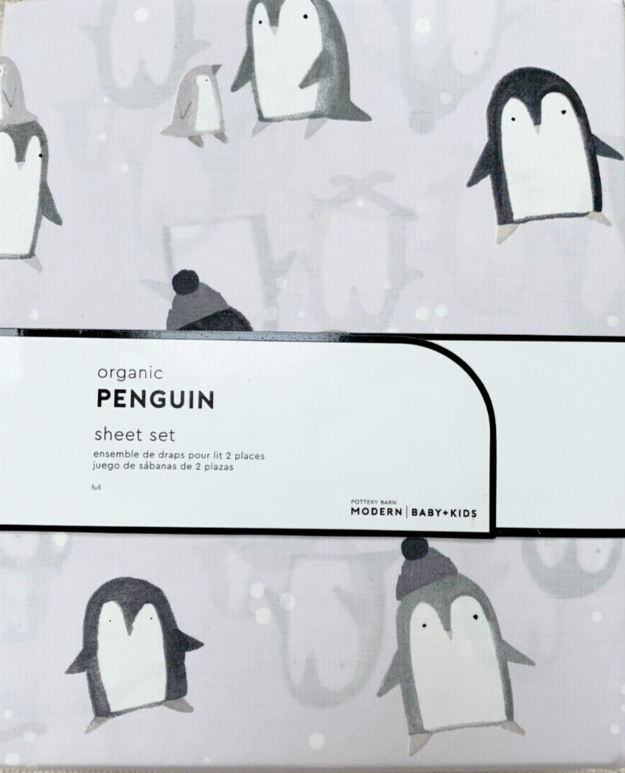 Pottery Barn Kids ORGANIC PENGUIN Sheet Set FULL NEW WITH TAGS  #D95 - $79.99