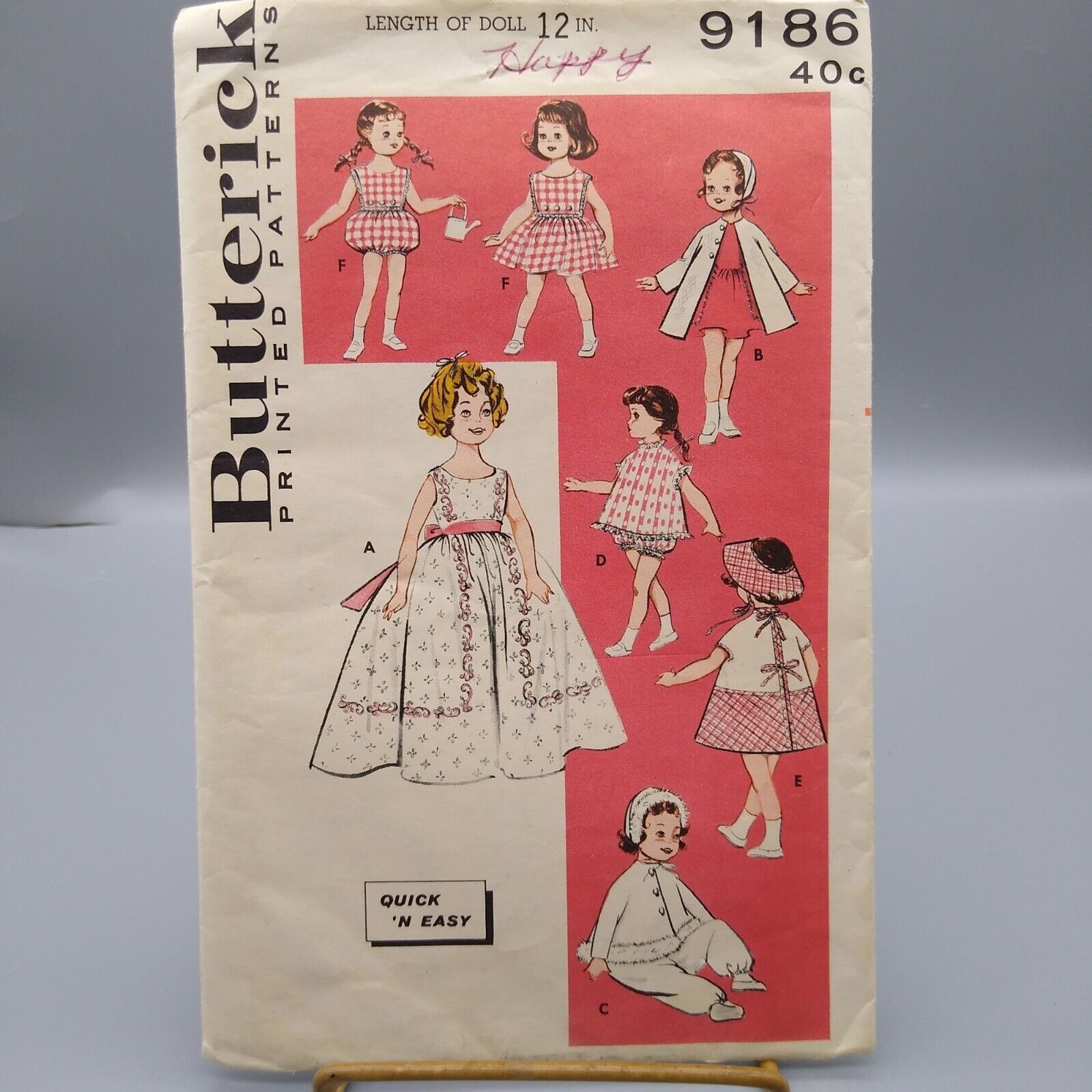 Primary image for Vintage Craft Sewing PATTERN Butterick 9186, Little Girl Dolls Clothes 1950s