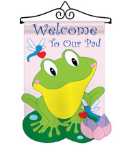 Friendly Frog - Applique Decorative Metal Wall Hanger Garden Flag Set GS110036-P - £23.90 GBP
