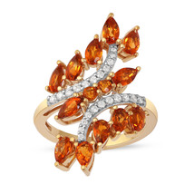 10K Yellow Gold Pear Cut Madeira Citrine 1/5Ct Diamond Leafy Branch Fashion Ring - £406.72 GBP