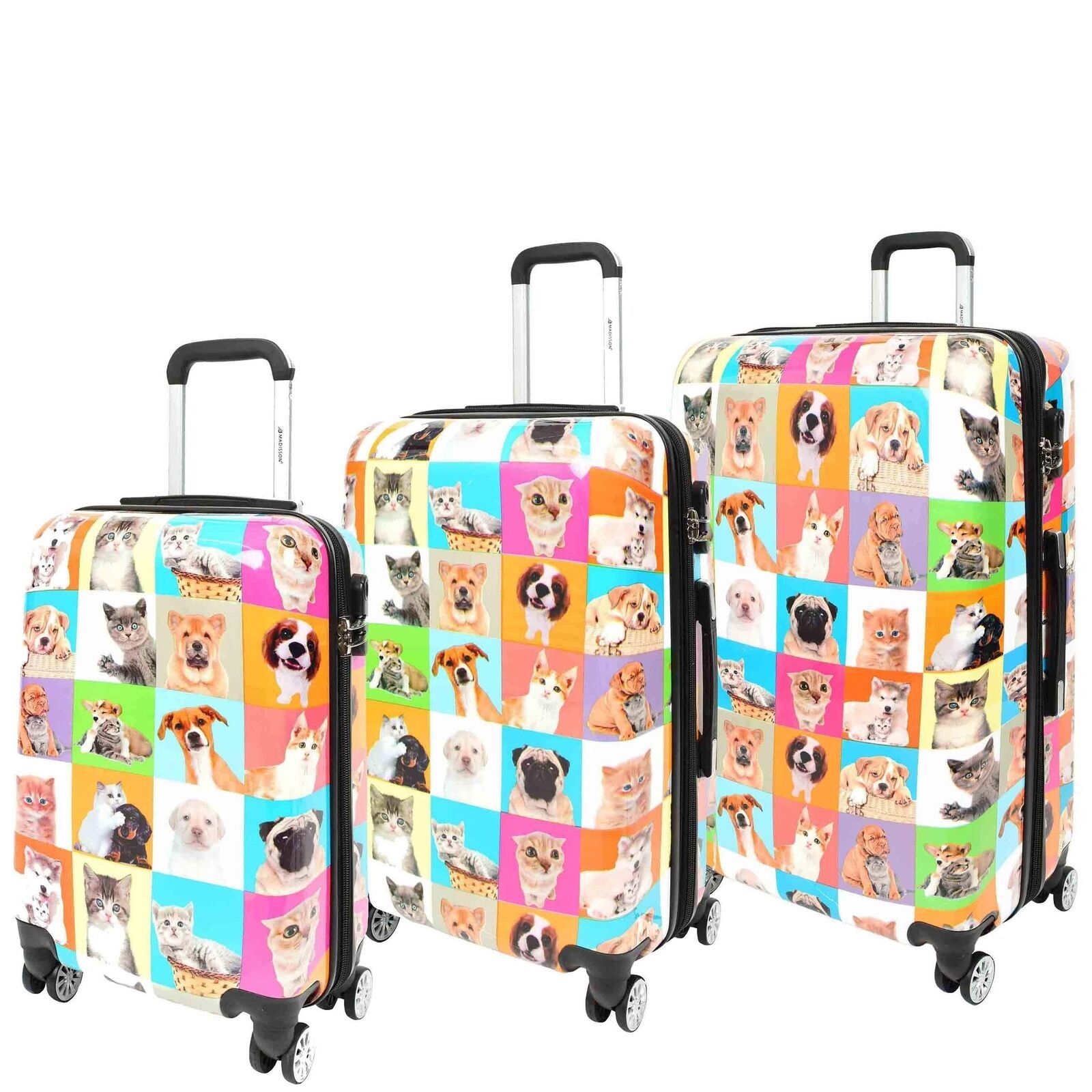 Hard Shell 4-Wheeled Luggage Dogs and Cats Print Expandable Suitcase DR628