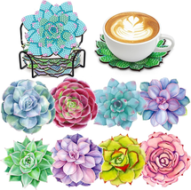 8 PCS Succulent Diamond Art Coasters-Flower Diamond Painting Coasters Kits with - £14.12 GBP
