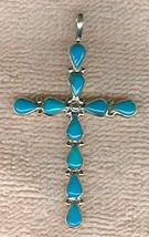 10 Turquoise Cabochons Set in Sterling Silver Cross - $48.00