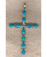 10 Turquoise Cabochons Set in Sterling Silver Cross - $48.00