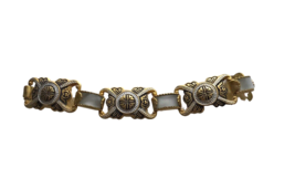 Vintage Damascene MOP shell Inlay Gold Tone Panel Link Bracelet safety chain 7&quot; - £19.46 GBP