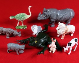 Animal Figure Toy Lot Vintage Unmarked Plastic Hand Painted Rhino Collie... - $19.70