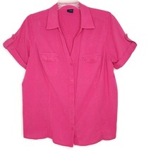 Basic Editions Womens Size 3X Blouse Button Front V-Neck Short Sleeve Red - £10.43 GBP