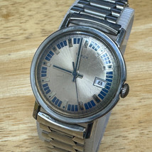 VTG 73 Timex Mercury Watch Men Hand-Wind Mechanical Silver Day Date Stretch Band - £45.55 GBP