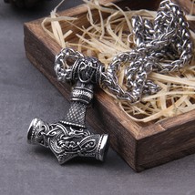 Thor&#39;s Hammer Necklace Viking Dragon Stainless Steel Jewelry Talisman Mens Gifts - £15.23 GBP+