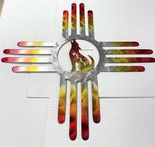 Southwestern Coyote Zia - Metal Wall Art - Fire Tinged 40&quot; - £135.92 GBP