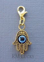 Gold Hamsa Clip On Charm Pendant Fit Link Chain c139 - £2.73 GBP