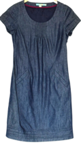Boden Blue Chambray Shift Dress Size 6 Indigo Short Sleeve Montmartre Pi... - $397.51 MXN
