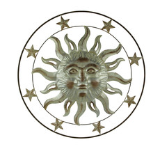 32 Inch Metal Art Sun Stars Indoor Outdoor Wall Hanging Rustic Celestial Decor - £62.57 GBP