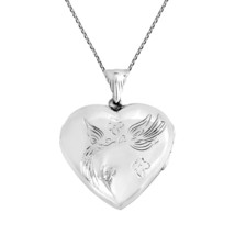 Mythical Garden Kissing Doves Heart Locket Pendant Sterling Silver Necklace .925 - £25.57 GBP