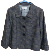 Tahari Arthur S Levine Tweed Stripe Black Yellow Purple Jacket Blazer Suit 14 - £22.15 GBP