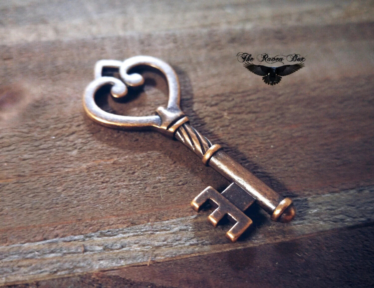 Skeleton Key Pendant Antiqued Copper Heart Steampunk Jewelry Making 2 sided - $1.97