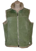 Woolrich Fleece Corduroy Vest Sage Green Womens Size L Zip Front Soft Outerwear - £22.90 GBP