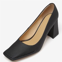 Fashion New Design Women Full Genuine Leather Pumps Square Toe Thick Heels Slip  - £97.46 GBP