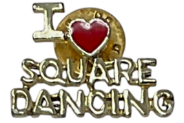 Vintage I Heart Love Square Dancing Gold Tone Lapel Hat Pin 1" image 2