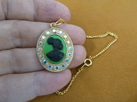 CA30-161) RARE African American LADY black + green CAMEO brass pendant necklace - £22.79 GBP