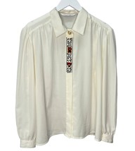 Vintage 80s Kim Rogers White Blouse Lion Embroidered Size 16 Hidden Buttons - £19.42 GBP