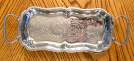 Art Deco Bread Tray Chrome Plated Orb Scroll Etched Wrapped Handle Plate MCM - £15.79 GBP