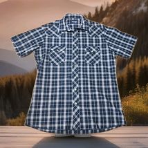 Wrangler Western Pearl Snap Shirt Mens Size Large Tall Blue Plaid Rockab... - $27.72
