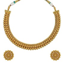 8K Gold Plated Traditional Stylish Golden Necklace with Earrings for Women Girls - £19.65 GBP
