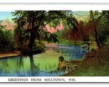 Generic Scenic Greetings River Scene Milltown Wisconsin UNP Linen Postca... - $3.91