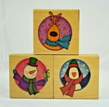 Wooden Rubber Stamp Winter Buddies With Scarf  Set of 3 Rubber Stamps - £8.74 GBP