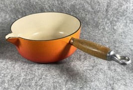 Vintage Le Creuset France #20 Flame Orange Saucepan W/spout Teck Wooden ... - $59.99