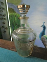 DECANTER BOTTLE WITH STOPPER CLEAR AND GOLD LINES  7&quot; X 3 1/2&quot; [GL-11] - £43.14 GBP