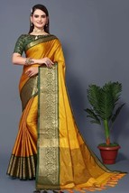 Sarees Silk Kanjivaram Yellow Color (Saree Length Size :5.2 m ) - £36.16 GBP