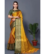 Sarees Silk Kanjivaram Yellow Color (Saree Length Size :5.2 m ) - £36.12 GBP