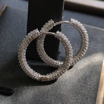 Fashion S925 Sterling Silver Paved Full Zirconia Divine Large Round Hoop Earring - £36.92 GBP