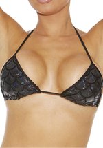 Bodyshotz Women&#39;s Metallic Mermaid Triangle Bra Top, Black, One Size - £21.99 GBP