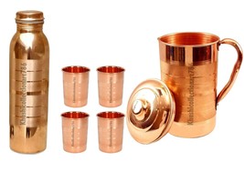 Copper Water Pitcher Jug 1500ML Bottle Tumbler Glass Silvertouch Finish ... - £48.54 GBP