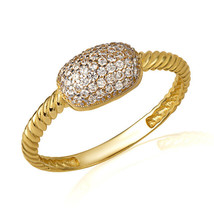 14K Yellow Gold Oval CZ Rope Twisted Band Ring - £144.24 GBP