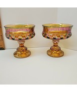 2 Vtg Indiana Glass King&#39;s Crown Iridescent Gold Carnival Glass 5&quot; Weddi... - £21.96 GBP