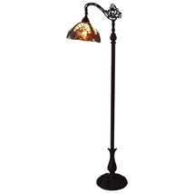 62&quot; Brown Traditional Shaped Floor Lamp With Brown And Red Stained Glass Bowl Sh - £259.93 GBP