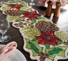 36&quot; Beaded Poinsettia and Pinecone Table Runner by Valerie - £54.10 GBP