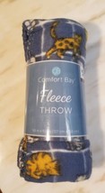 Comfort Bay Fleece Throw Blanket 50&quot; x 60&quot; Blue With Cats NEW - £3.91 GBP