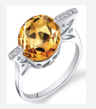 SILVER YELLOW ROUND GEM RHINESTONE COCKTAIL RING SIZE 6 7 8 9 - £31.35 GBP