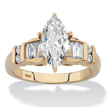 PalmBeach Jewelry 2.69 TCW Marquise-Cut CZ Gold-Plated Silver Engagement Ring - £50.52 GBP