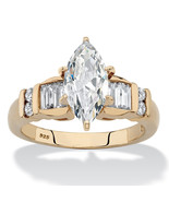 PalmBeach Jewelry 2.69 TCW Marquise-Cut CZ Gold-Plated Silver Engagement Ring - £55.03 GBP