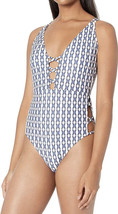 Jessica Simpson NAVY Venice Beach Plunging Strappy One-Piece Swimsuit M ... - $49.00
