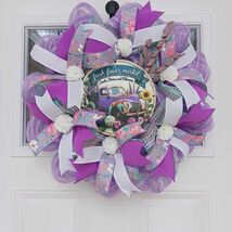 Fresh Flower Market Wreath 20 Inch Purple Truck Spring Door Decor - $54.99