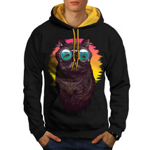 Wellcoda Hippie Glasses Cool Cat Mens Contrast Hoodie, Fish Casual Jumper - £31.46 GBP