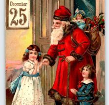 Santa Claus Christmas Postcard Gel Coat EAS Germany Children Gold Trim Cane 1911 - £56.35 GBP